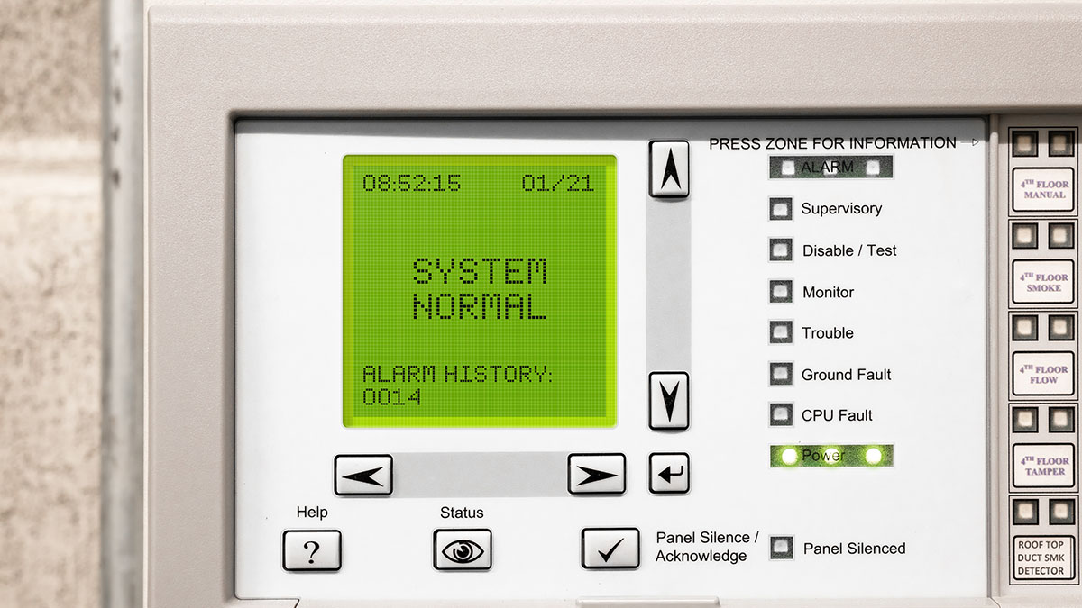 Control Panel Display Of Single Stage Fire Alarm System, Close U